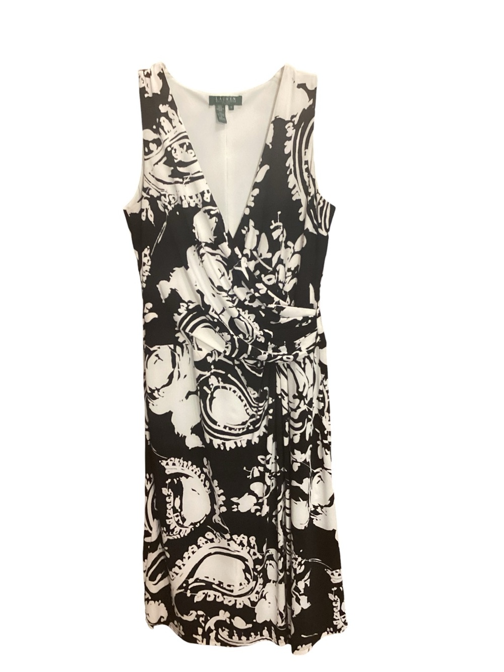 Lauren Ralph Lauren Black & White Sleeveless Wrap Midi Dress 
Womens Size 10 EUC